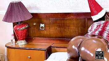 sexy ebony rides santa's cock in moaning cowgirl