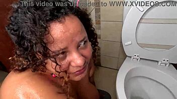 bbw brunette chokes on big black cock then golden shower toilet humiliation
