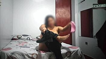 nena flashes her shaved pussy and tits then fucks boss for the job