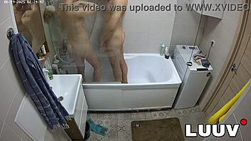 Luuv esteban and foxy shower flashing natural tits