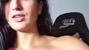 Dressed Leopard Claudia Bavel Fingers Dildo Masturbates Gaming Chair Closeup