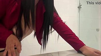 Rip tight pussy apart after catching bathroom pee!