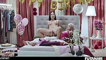 birthday girl grows futa cock to fuck bestie pussy creampie