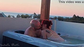 redhead couple kisses in jacuzzi giving wet blowjob 💦👅