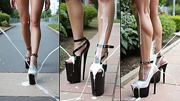 High Heels Legs Feet Drenched Public Cumshots Mess