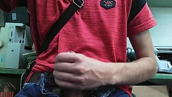 Skinny Solo Desk Masturbation Big Cock Explosion