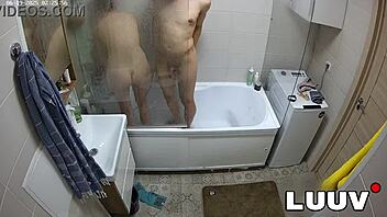 Luuv esteban and foxy shower flashing natural tits