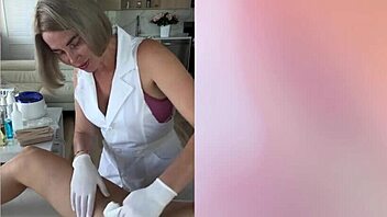 Russian nurse milf, show me that smooth shaved pussy under latex gloves in hospital play