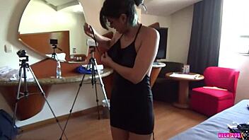 sexy latina teen gisskat strips bikini backstage for blowjob handjob cumshot photoshoot