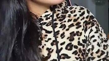 Dressed Leopard Claudia Bavel Fingers Dildo Masturbates Gaming Chair Closeup