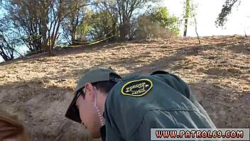 Police gangbang tattooed redhead outdoors craving every cock