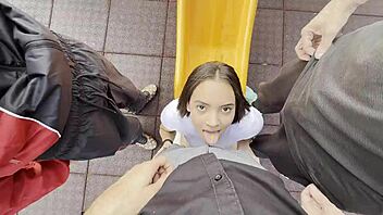 we catch busty latina in park she sucks our dicks til caught michi