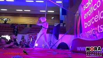 blonde spanish pornstar's seductive pole tease on holiday