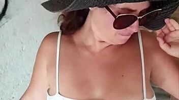 hot milf teases publicly then delivers pov blowjob