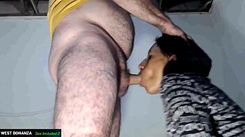 Skinny latina milf kneels for deepthroat face fuck swallowing huge cum load