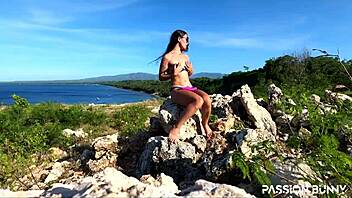 Perfect Tanned Model Moans Shaved Pussy Orgasm Public Toy Fuck