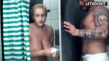 Fucking hot blonde big tits babe with best friend in horny hostel