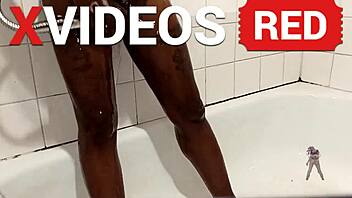 sexy black milf showers naked showing long legs juicy ass homemade