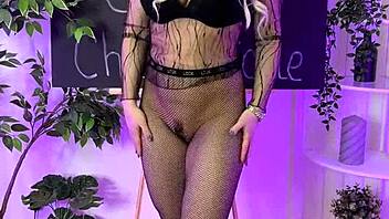 nylon club babe slips into fishnet tights teasing curvy legs