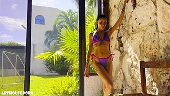 Violeta Grey's petite obsession sucking riding footjobs poolside