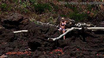 Watch sexy teen slut ride bbc outdoors as girl masturbates nearby