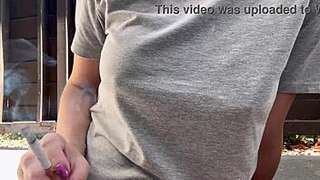 Italian Big Tits Milf Smokes Outdoors