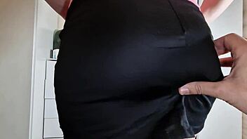 Hot amateur lifts miniskirt to tease private ass inspection up close