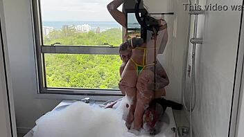 Perfect tourist babe rides cock cowgirl in sunset jacuzzi