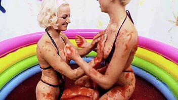 two blonde sluts lou lou christine love rip clothes lick gaping wet pussies