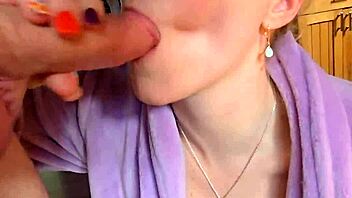 Milf deepthroats cock before kitchen counter pounding ends with cum on ass