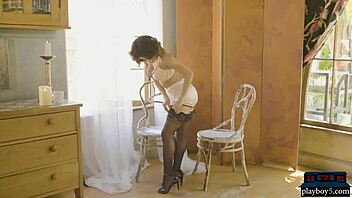 Super sexy latina milf strips lingerie showing shaved pussy