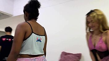 sensual amateur threesome sharing bed for passionate latina sex