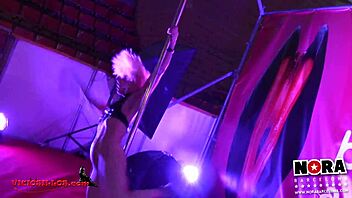 blonde spanish pornstar's seductive pole tease on holiday