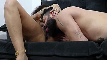 Skinny tattooed brunette rides hairy pussy cowgirl deepthroat