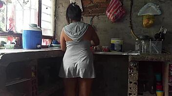 sandra the horny prostitute masturbates pussy while i cook dinner