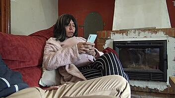 Pregnant stepmom spreads hairy pussy lets stepson cum all over it