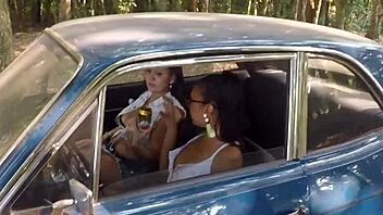 carro broke down so mechanic rips clothes for lesbian latina fun!
