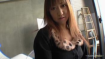 asian milf's saggy tits bounce riding cock cowgirl creampie