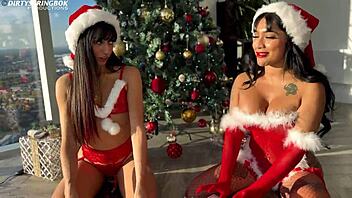 santa's naughty sluts unwrap huge cocks for christmas fun