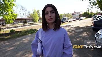 Ultra pretty Italian girl flashes pussy on street for cash sex interview