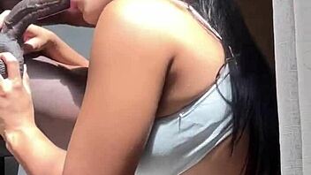 big booty ebony brunette deepthroats stepbro's bbc then rides amateur style