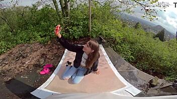 perfect teen lili charmelle deepthroats and rides cock in forest outdoors