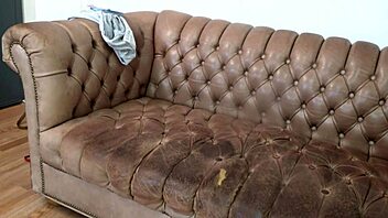 Scarlett Johnson faces rough anal casting pain on sofa part 2