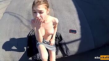 russian cutie climbs roof for thrilling outdoor fun