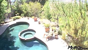 Slim babe's perky tits bounce wildly in intense bent-over doggystyle pounding by monster cock