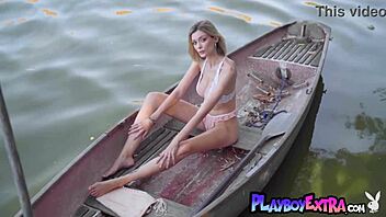 CLASSY BLONDE RUSSIAN MILF STRIPS NAKED POSING PUSSY ON BOAT