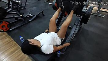 gym slut bent over for hairy pussy doggystyle fingering
