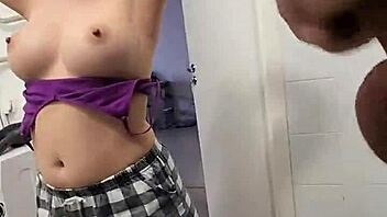 hey check out those big tits while i jerk off in the shower