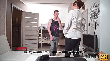 tutor4k lucky teen dives into epic sex lesson with busty hot teacher