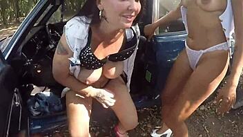 carro broke down so mechanic rips clothes for lesbian latina fun!